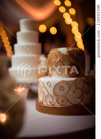Wedding cake decorated with a beautiful decor of cream. 118505396