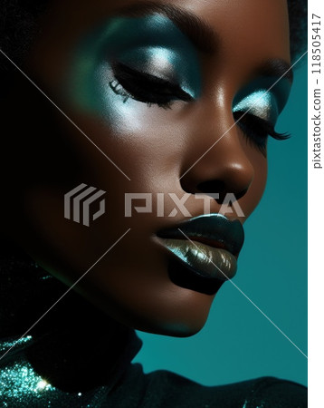 Portrait closeup of beautiful black woman. 118505417
