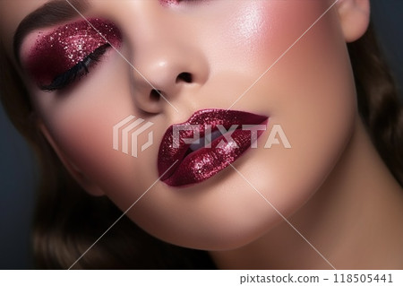 Fashion woman with makeup with burgundy lips  118505441