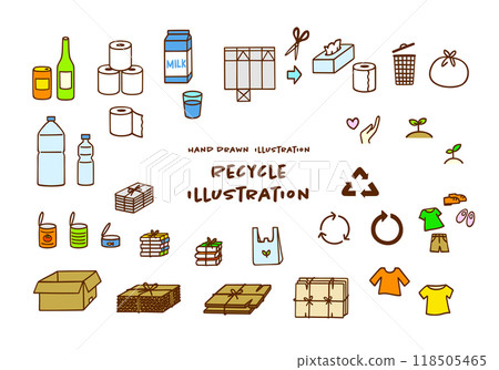 Recycling simple color illustration icon set Recycling simple color illustration icon set 118505465