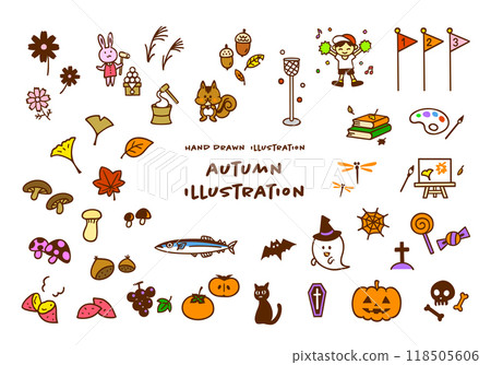 Cute hand-drawn autumn color image illustration set 118505606