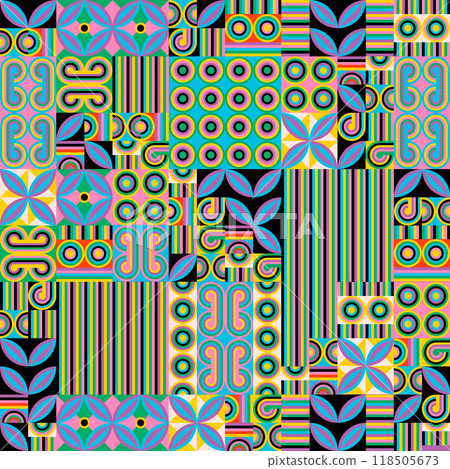 Colorfulness and symmetry create an colorful kaleidoscope seamless pattern 118505673