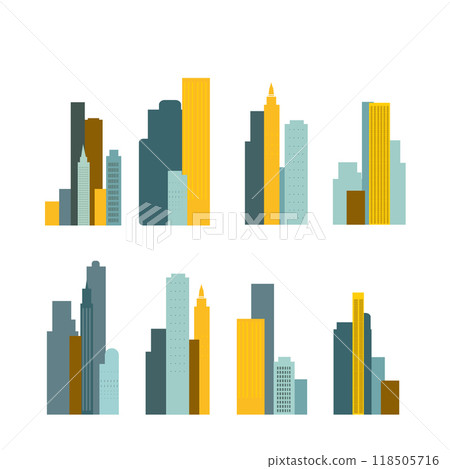 Minimalistic city skyline silhouette set with buildings 118505716