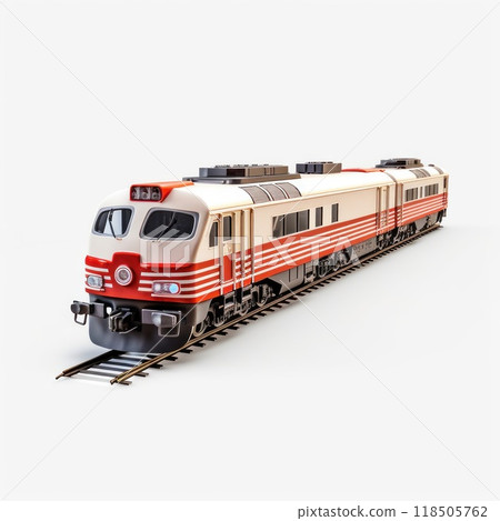 Modern Freight Train on Railway Tracks. Locomotive isolated on a white background 118505762