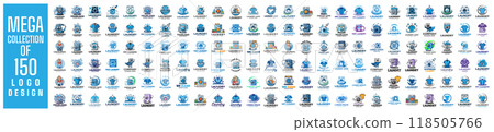Mega collection of 150 Laundry logo design vector illustration. used for corporate identity. 118505766