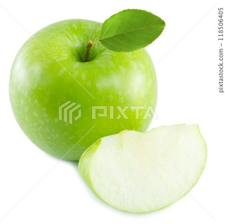 Green apples and half of apple Isolated on a white background 118506405