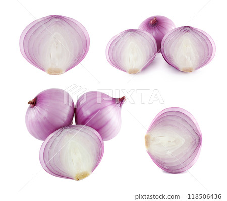 The set, onions red on a white background, is isolated. 118506436