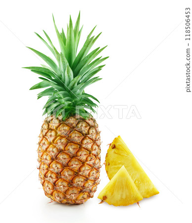 pineapple with slices isolated on white background. pineapple with slices isolated on white background. 118506453