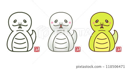 Simple and cute line drawing of Japanese snake, 2024 Year of the Snake. Vector icon illustration greeting card material set 118506471