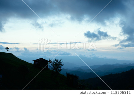 Silhouette of the person on the high mountain Silhouette of the person on the high mountain 118506511