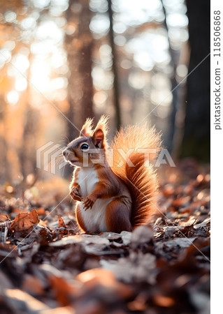 Beautiful professional photo of a squirrel with a lump in the woods Beautiful professional photo of a squirrel with a lump in the woods 118506868