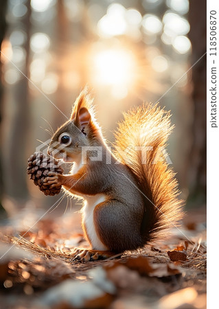 Beautiful professional photo of a squirrel with a lump in the woods 118506870