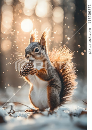 Beautiful professional photo of a squirrel with a lump in the woods 118506871