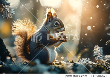 Beautiful professional photo of a squirrel with a lump in the woods 118506872