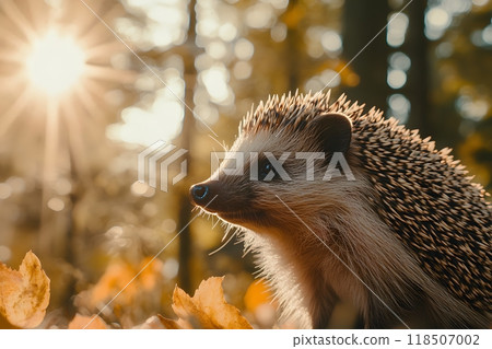 hedgehog in the forest, professional photography, close-up 118507002