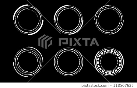 Set of sci fi white circle user interface elements technology futuristic design modern creative on black background vector Set of sci fi white circle user interface elements technology futuristic design modern creative on black background vector 118507625