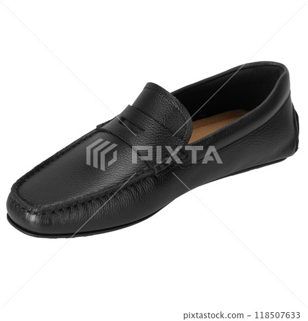 Black Leather Loafer Shoe Angled View 118507633