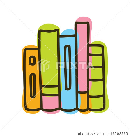 Doodle books shelf icon handdrawn with thin line and colored with colorful blobs 118508283
