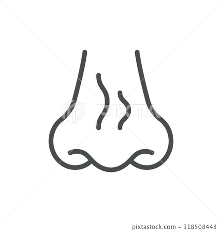 Bad Smell Icon. Thin Line Illustration of Nose with Odor Lines Representing Unpleasant or Foul Smell. Medical Vector Symbol for Nasal Issues and Smell Disorders. 118508443