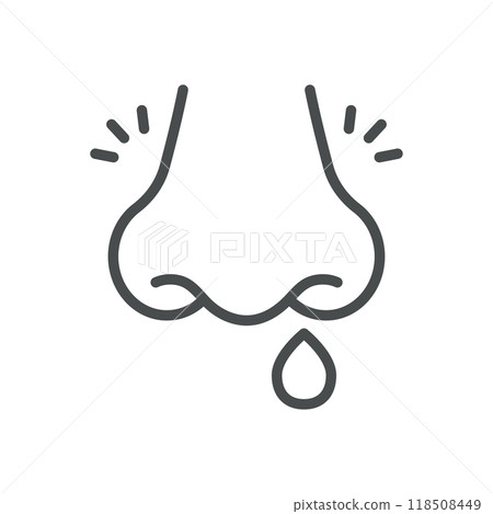 Epistaxis Icon. Thin Line Illustration of Nose with Droplet Representing Nosebleed. Medical Vector Sign for Nasal Bleeding and Health Issues. 118508449