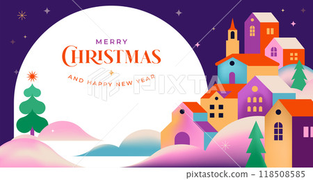 Merry Christmas and Happy New Year. Concept Christmas background with colorful geometrical style Merry Christmas and Happy New Year. Concept Christmas background with colorful geometrical style 118508585