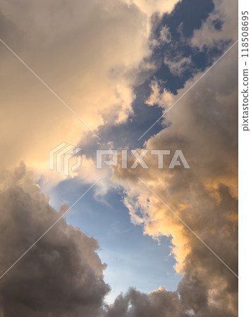 Dusk sky with orange color clouds Dusk sky with orange color clouds 118508695