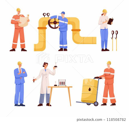 Oil Industry Woman and Man Worker Character Stand in Uniform Vector Illustration Set Oil Industry Woman and Man Worker Character Stand in Uniform Vector Illustration Set 118508782