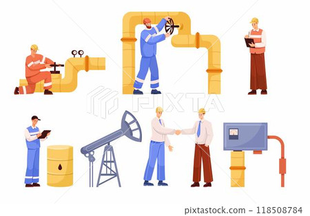 Oil Industry Man Worker Character Stand in Uniform Vector Illustration Set 118508784