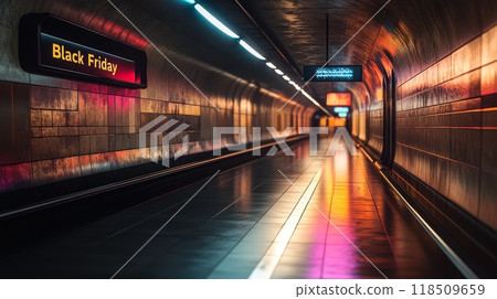 Subway tunnel with Black Friday advertisement 118509659