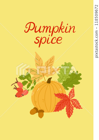 Pumpkin spice autumn card with botanical artwork 118509672