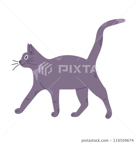 Flat hand drawn cute walking black cat 118509674