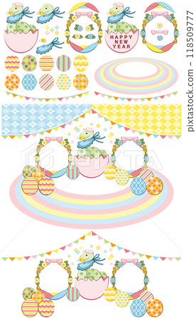 Snake Year Illustration New Year's Card Design Material "Egg and Baby Snake Frame" HAPPY NEW YEAR 118509777