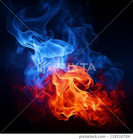藍色和紅色火焰的對比 118510784