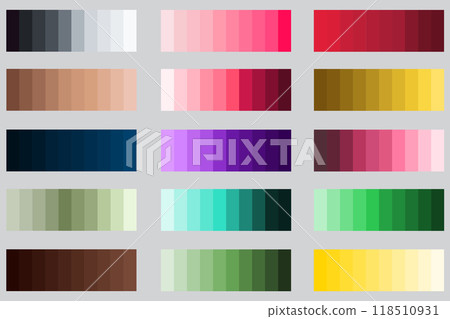 Monochromatic Color Palettes 15x10, Packs, Discover 15 Sets of Vibrant Vector Color Palettes - 10 Unique Colors Each for Stylish Designs: Light to Dark,Dark to Light, Vintage, Retro, New, Trending 118510931