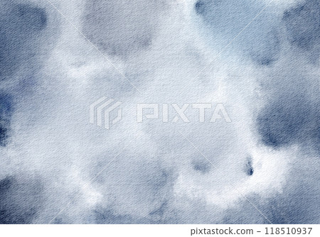 Watercolor cloudy blue background. Hand drawn foggy design of overcast, rainy sky. Ocean or water illustration for brochures and wallpapers. Watercolor cloudy blue background. Hand drawn foggy design of overcast, rainy sky. Ocean or water illustration for brochures and wallpapers. 118510937