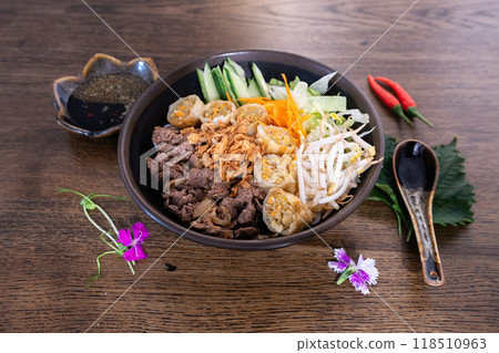 Bobun with meat and vegetables dish 118510963