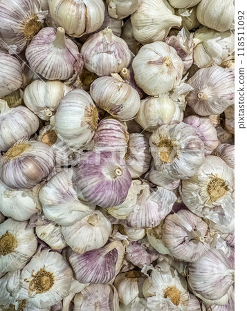 Dry Organic Garlics As A Background. High quality photo 118511092