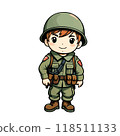 Cute little hero soldier in army uniform, cartoon character on white 118511133