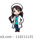Cute little hero doctor in white uniform, cartoon character on white 118511135