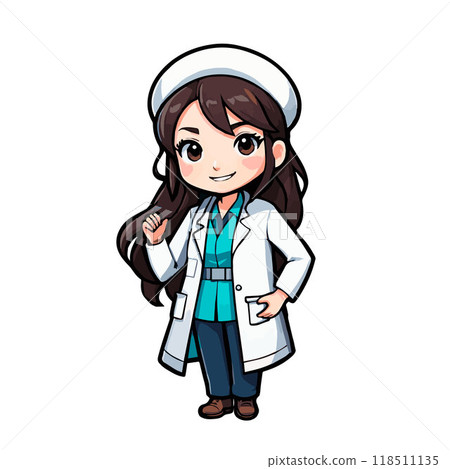 Cute little hero doctor in white uniform, cartoon character on white 118511135