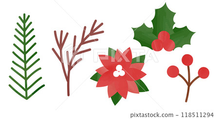 Christmas hand-drawn textured plant set 118511294