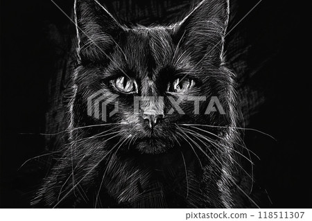 黑色背景上的黑貓的插圖 118511307