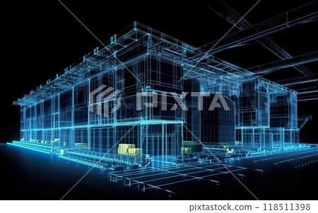 A computer generated image of a building on a black background 118511398