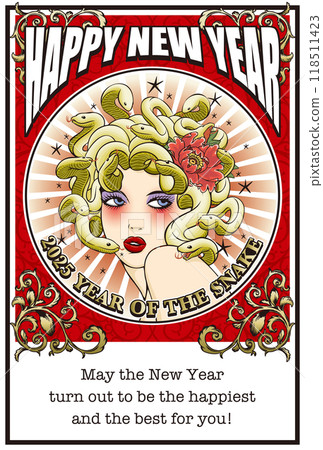 2025年新年賀卡模板《洛可可風格設計》新年快樂圖案附英文註釋 2025年新年賀卡模板《洛可可風格設計》新年快樂圖案附英文註釋 118511423