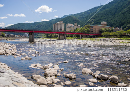 Scenery along the Hida River in Gero Onsen (Gifu Prefecture) 118511780