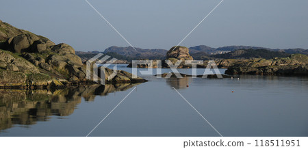 Anorthosite rock formations and North Sea, morning scene in Rogaland, Norway. 118511951