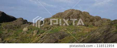 Unique  rock formations in the Magma UNESCO Global Geo Park, Norway. 118511954