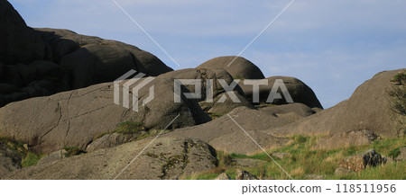 Ass shaped anorthosite rock formations in the Magma UNESCO Global Geo Park, Norway. 118511956