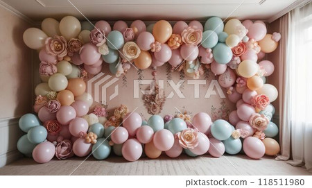 Balloon and flower wall decoration 118511980