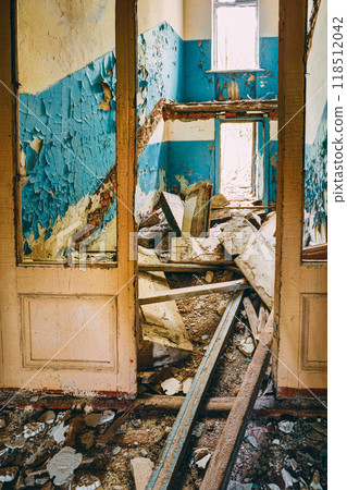 Dilapidated passage in school of Pripyat. Chernobyl Disaster Dilapidated passage in school of Pripyat. Chernobyl Disaster 118512042